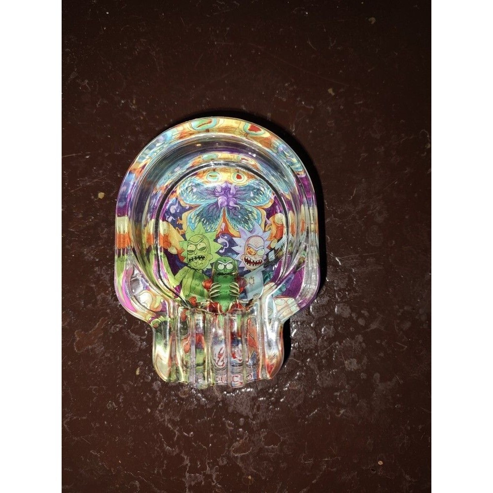 New Rare Collectible Glass Skull Cartoon Pattern Ashtray Length 4" High 1.5"